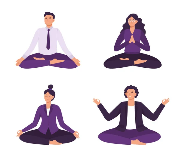 Trabalhadores de escritório de ioga, meditação e conceito de concentração — Vetor de Stock