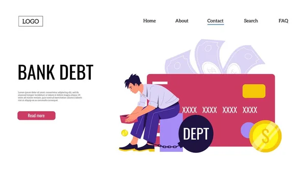 Loan landing. Borrow money and personal loan banner with bank debt and payment problem concept. Vector web page template — Vector de stock