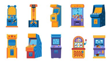 Oyun bilgisayarı. 80 'lerin retro oyun makinesi, eğlence ve eğlence klasik tasarımları. Vektör 1990 'ların oyun makineleri koleksiyonu