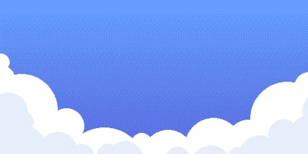 Pixel sky with clouds. Retro video game abstract blue background with white 8-bit clouds, digital concept art. Vector illustration — Stok Vektör