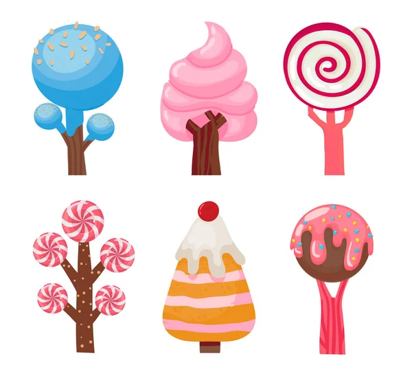Caramel trees collection, sweet plant made from sugar — Stock Vector