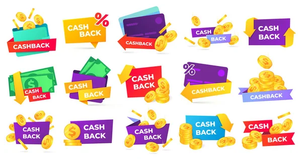 Collecte des badges Cashback, obtenez une récompense à l'achat — Image vectorielle