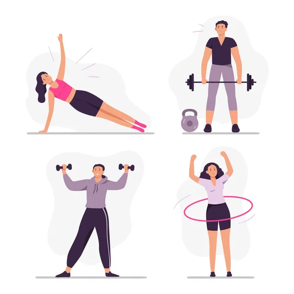 Sport people, do fitness exercise by woman and man