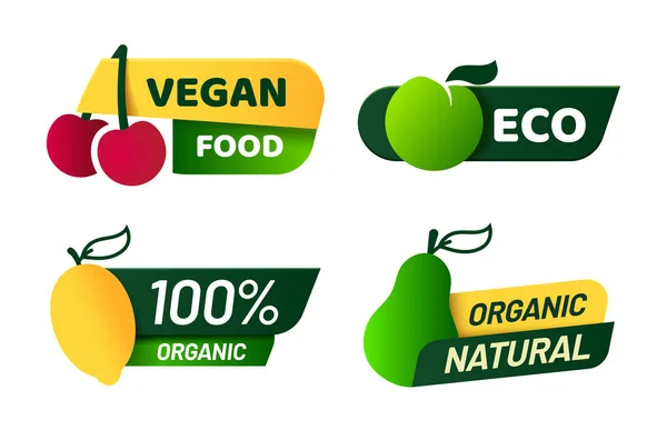 Colección de etiquetas veganas, productos orgánicos y naturales — Vector de stock