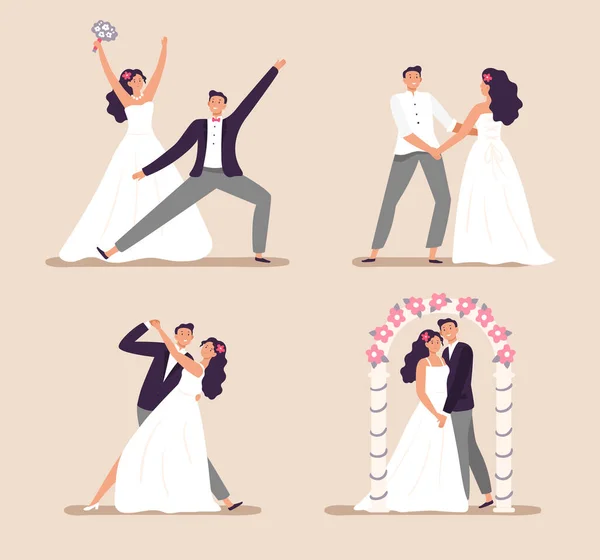 Boda parejas hombre mujer bailando y celebración — Archivo Imágenes Vectoriales