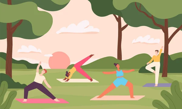 Şehir parkında yoga, konsantrasyon ve meditasyon — Stok Vektör