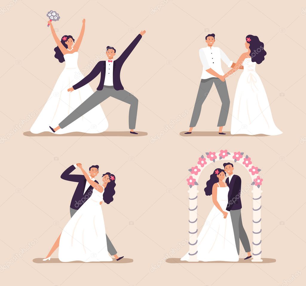 Wedding couples man woman dancing and celebration