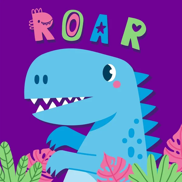 Baby Dinosaurier Poster Kinder Kunstwerk Mit Niedlichen Kleinen Dino Charakter — Stockvektor