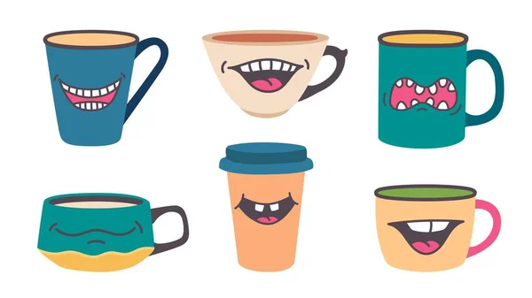 Cup Smile Doodle Mug Smiley Mouth Emotion Funny Tea Cup — Stock Vector