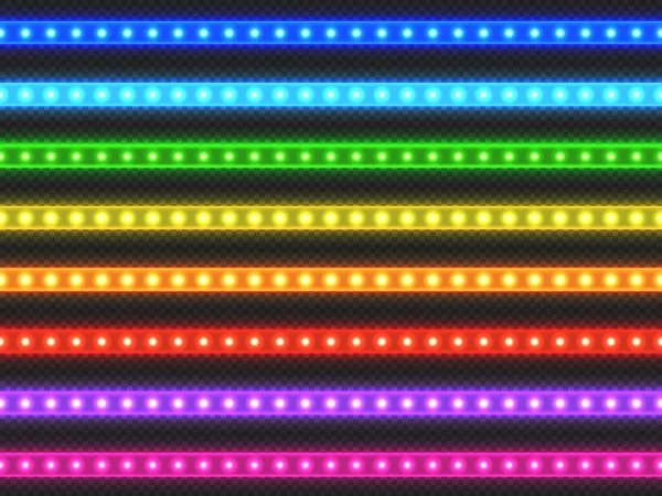 Led光带 实用的彩色彩带 具有发光效果 紫色的发光条纹集 矢量光装饰集合 隔离的装饰磁带 — 图库矢量图片