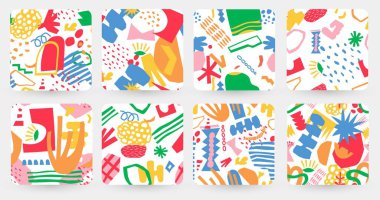 Soyut organik desen. Dağınık minimalist fırça şekillerinin ve figürlerinin kusursuz bir baskısı, kaotik doğa ve çiçeksel şekiller. Vektör dokusu. Geometrik parlak yaratıcı elementler