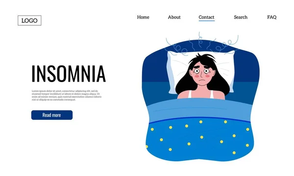 Desembarco Insomnio Plantilla Página Web Con Personaje Chica Despierta Concepto — Archivo Imágenes Vectoriales