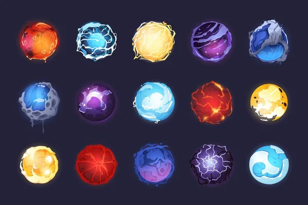 Esfera Mágica Dibujos Animados Brillantes Bolas Energía Cristal Brujería Brillante — Vector de stock