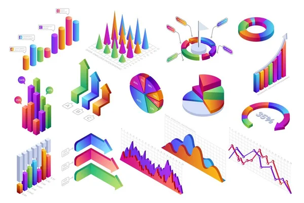 Infografía Isométrica Diagramas Gráficos Barras Progreso Gráficos Estadísticas Negocios Finanzas — Archivo Imágenes Vectoriales