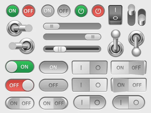 Interruptor Cambio Control Deslizante Botón Ajustable Elementos Skeuomorphic Interfaz Usuario — Archivo Imágenes Vectoriales