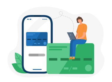 Kredi kartı ödemesi, internet bankacılığı hizmeti başvurusu. İnternet başvurusunda vektör ödemesi, çevrimiçi ödeme illüstrasyonu