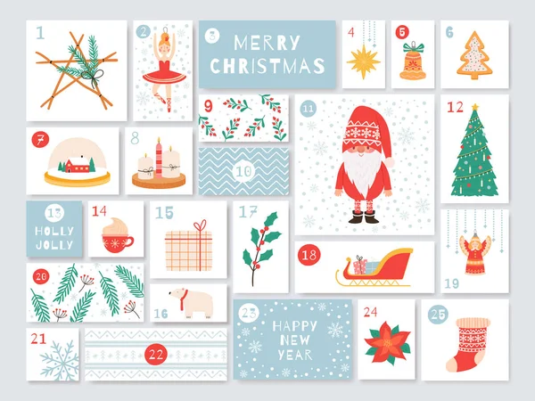 Calendrier Avent Noël Jour Des Fêtes Nouvelle Année Vecteur Joyeux — Image vectorielle