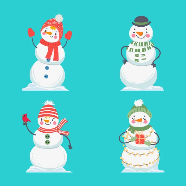 Bonito Boneco Neve Natal Cachecol Chapéu Vector Boneco Neve Cachecol — Vetor de Stock