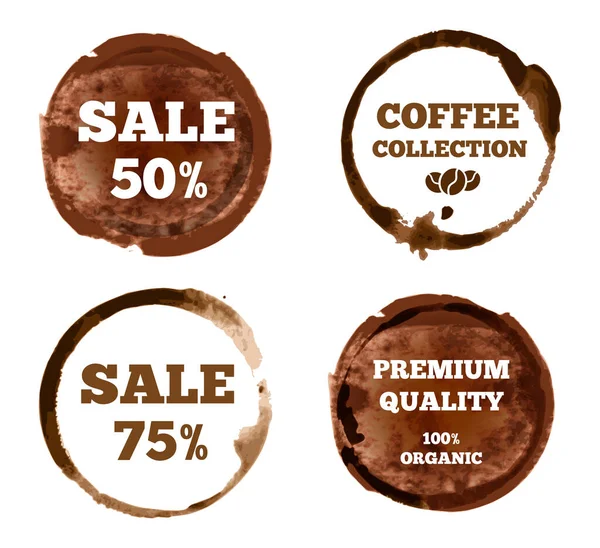 Kaffee Etiketten Verkauf Fleck Und Hochwertige Sammlung Von Fleck Etikett — Stockvektor