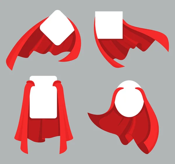 Red Hero Cape Label Collection Für Werbedesign Vektor Rotes Kostüm — Stockvektor