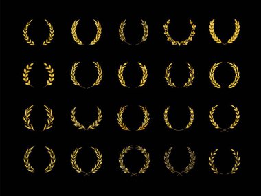 Altın defne çelengi. Kazanan amblem, çiçekçi süslemeleri, zafer sertifikalı sembolü. Vektör zeytin dalı çerçevesi izole edildi. Yarışmayı kazandığın için ödül, sertifika için çerçeve