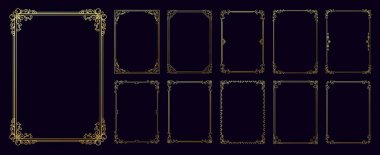 Rokoko çerçeveleri. Zarif dekoratif a4 çerçeveler, gösterişli yumruklar ve diploma sertifikası için girdaplar, düğün davetiyesi ve tebrik kartları. Viktorya döneminden kalma rokoko çerçevesinin lüks sınırları