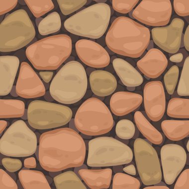 Cartoon paving street. Floor pavement tile, garden patio and road sidewalk paving plan, seamless pattern of cobblestone walkway. Vector texture of rock cobblestone, tile floor stone
