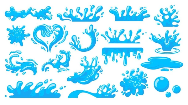 Water Splash Cartoon Falling Liquid Drops Floating Waves Stream Clean — Stok Vektör