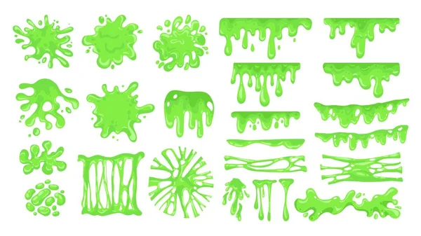 Cartoon Slime Green Sticky Drips Toxic Jelly Splatter Messy Colored — Stock Vector