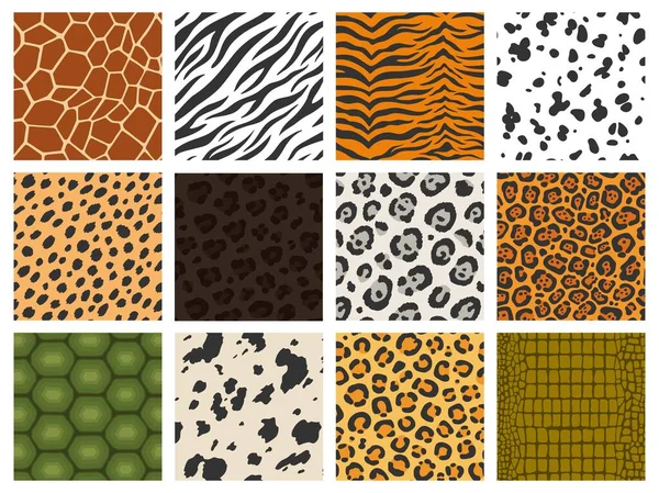 Animal print. Reptile and mammal texture collection, tiger leopard zebra skin camouflage printing, animal fur pattern. Vector seamless fashion set of background seamless texture reptile illustration