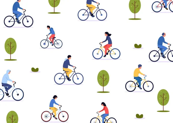 Man Bicycle Pattern Seamless Print Cartoon Bike Rider Active Recreation — Stok Vektör