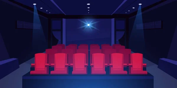 Cartoon Cinema Auditorium Bioscoop Donkere Kamer Met Rode Stoelen Bioscoop — Stockvector