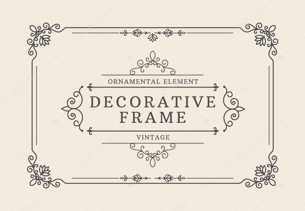 Decorative border. Elegant frame with ornamental flourish corners and elegant shapes, vintage classic luxury diploma. Vector certificate with royal graphic. Illustration of border vintage banner