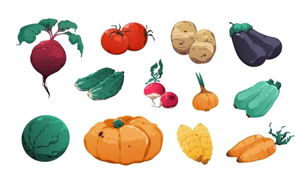 Vegetables Collection Fresh Farm Food Highly Detailed Cartoon Game Asset — Image vectorielle