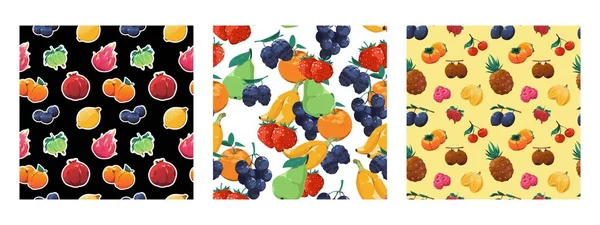 Cartoon Fruit Pattern Seamless Print Fresh Exotic Fruits Organic Nutrition — Wektor stockowy