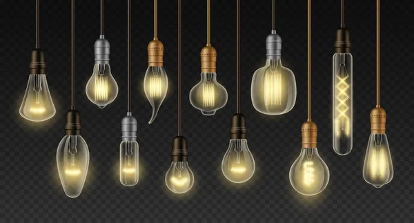 Фільтрові Лампи Реалістичні Лампочки Розжарювання Різних Типів Форм Лампа Декору — стоковий вектор