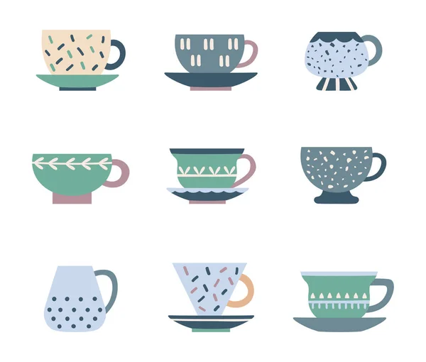 Керамічний Кухонний Чай Гарним Декоративним Дизайном Порцелянові Чайні Сервізи Кухлі — стоковий вектор
