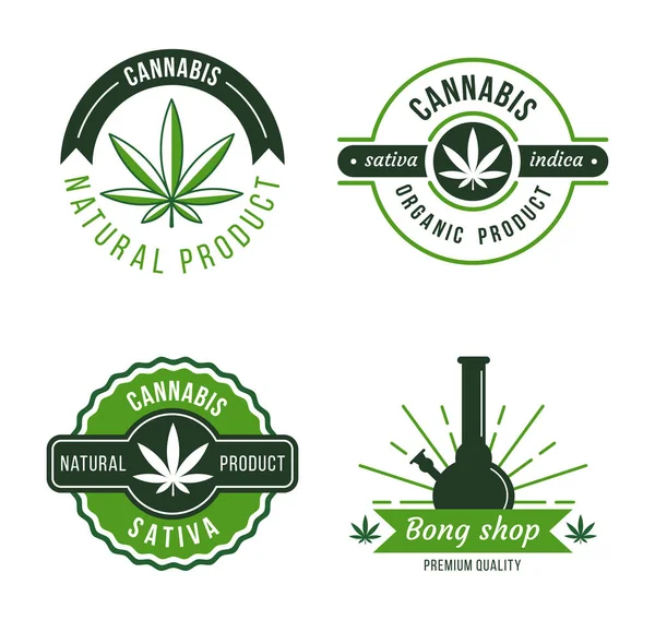 Marihuana Moderne Cannabis Logo Vorlagen Gestaltungselemente Für Organische Medizinische Produkte — Stockvektor