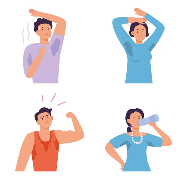 Sweating People Smell Armpit Sport Activity Hot Day Female Male — Archivo Imágenes Vectoriales