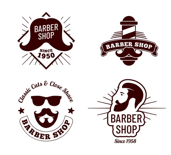 Distintivos Barbeiro Vintage Salão Cabeleireiro Velho Sinal Corte Cabelo Cara — Vetor de Stock