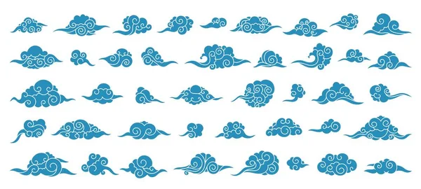 Asian Clouds Ornament Chinese Japanese Korean Oriental Outline Festive Decorative — Stock vektor