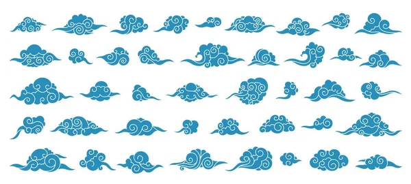 Nubes Asiáticas Ornamento Chino Japonés Coreano Oriental Contorno Festivo Elementos — Vector de stock