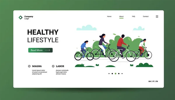 Bicycle Landing Web Page Template Character Bike Ride Park Summer — Stok Vektör