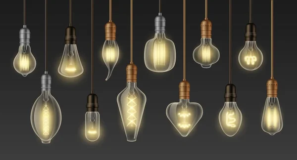 Incandescent Lamps Vintage Glowing Realistic Light Bulb Retro Loft Ceiling — Vector de stock