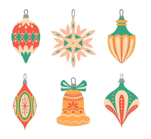 Christmas Tree Toys Holiday Decoration Xmas Fir Tree Different Shapes — Vector de stock