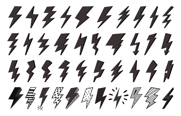 Піктограми Спалаху Блискавка Або Символи Грозової Бурі Натуральні Або Електричні — стоковий вектор