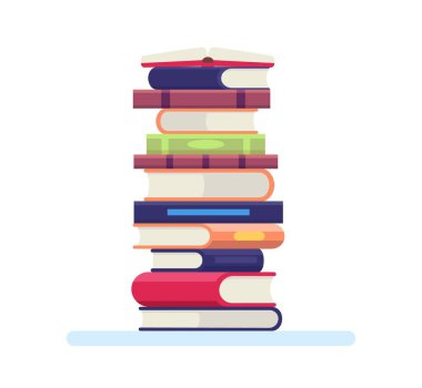 Pile of book. University or school library objects for learning, reading. Stack of colorful textbooks with hardcover for book shops, and publishing houses. Literature for education isolated vector