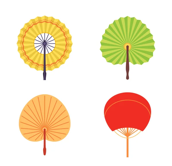 Handheld Fan Colorful Paper Traditional Accessories Japanese Folding Hand Fan — Stock Vector