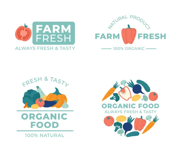 Organic Food Logotype Package Label Vegetables Fresh Tasty Natural Products — Vector de stock