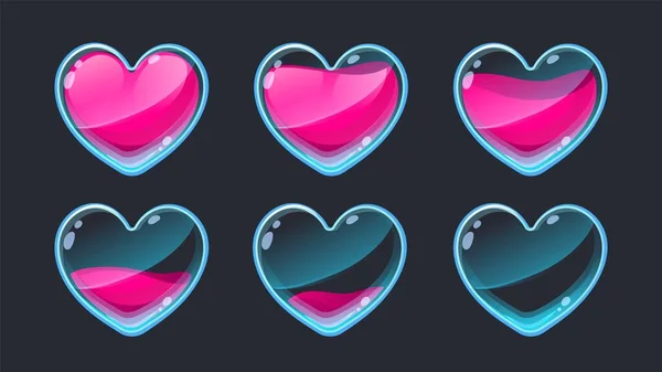 Heart Animation Empty Full Game Life Sprite Asset Health Indication — Vettoriale Stock
